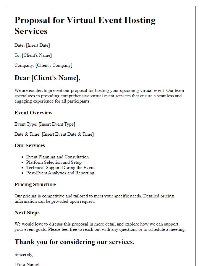 Letter template of virtual event hosting services proposal