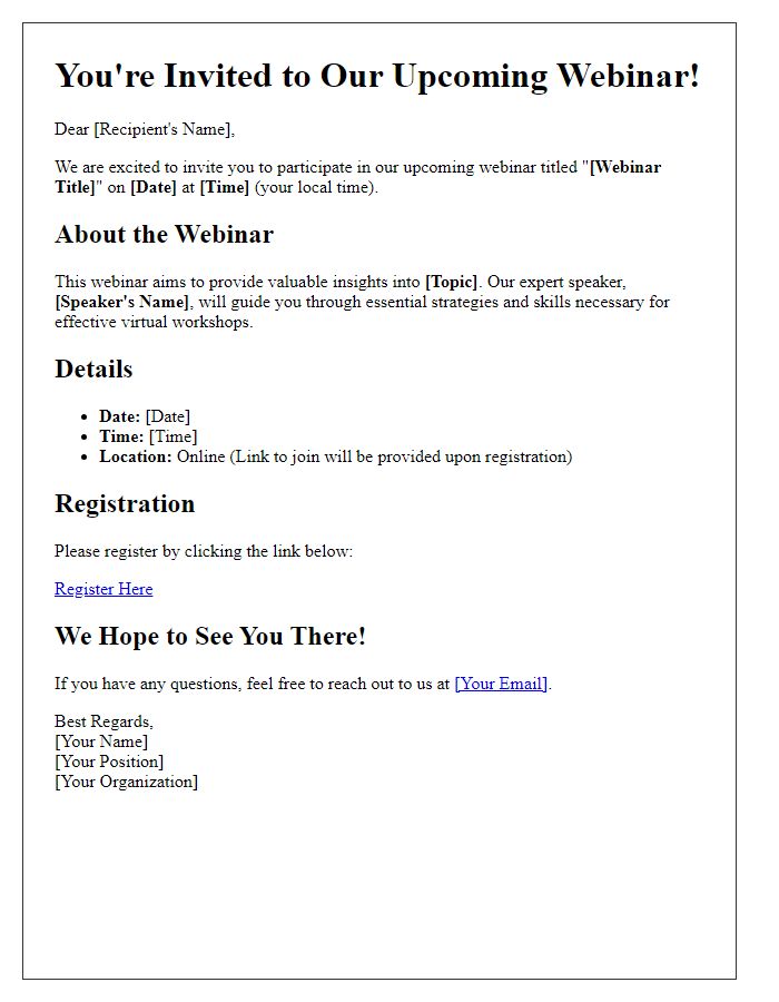 Letter template of webinar and virtual workshop hosting skills