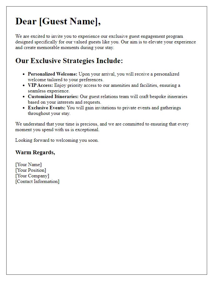 Letter template of exclusive guest engagement strategies