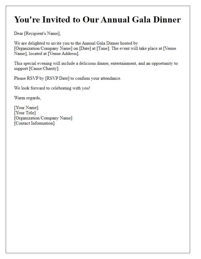 Letter template of invitation for gala dinner event planning