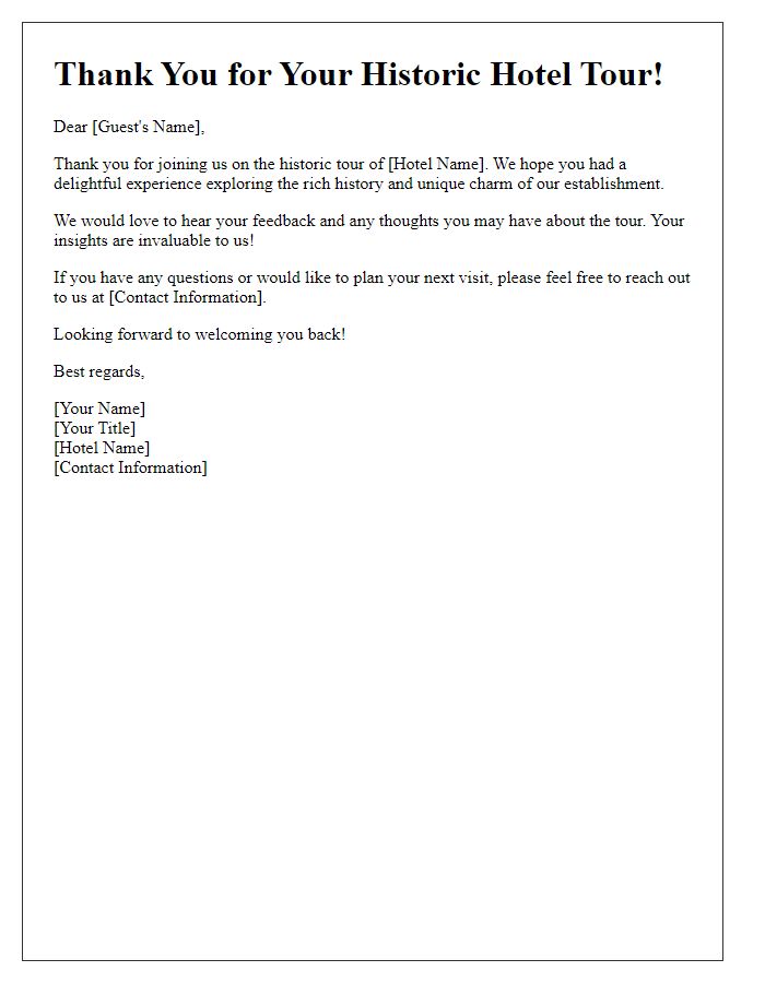 Letter template of follow-up communication for historic hotel tours