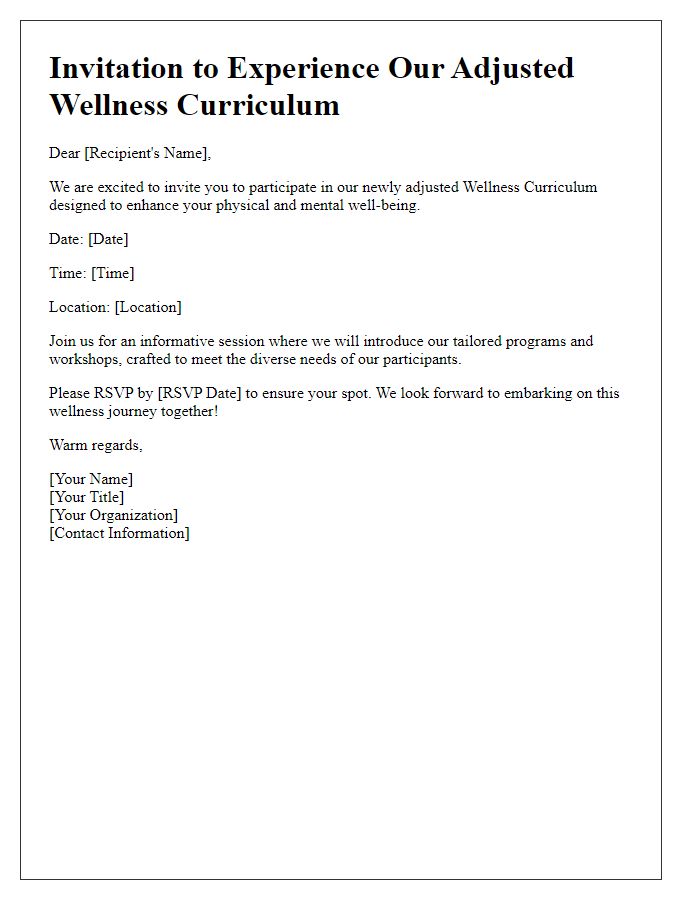 Letter template of adjusted wellness curriculum invitation