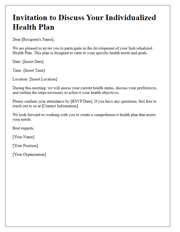 Letter template of individualized health plan invitation