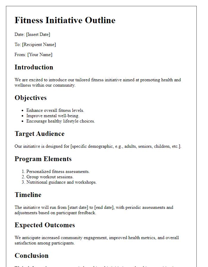 Letter template of tailored fitness initiative outline