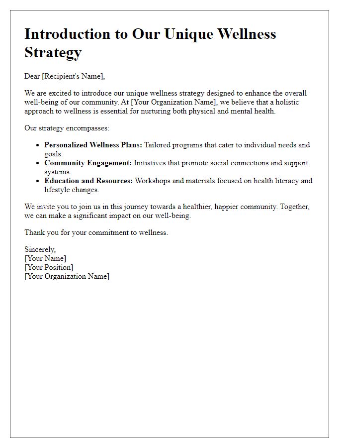 Letter template of unique wellness strategy introduction