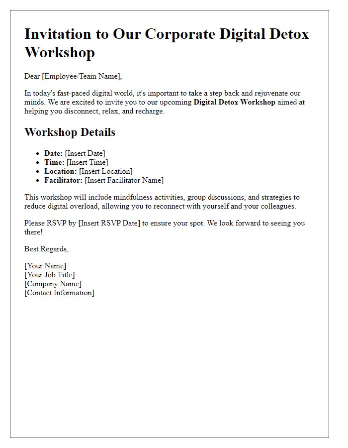 Letter template of corporate digital detox workshop