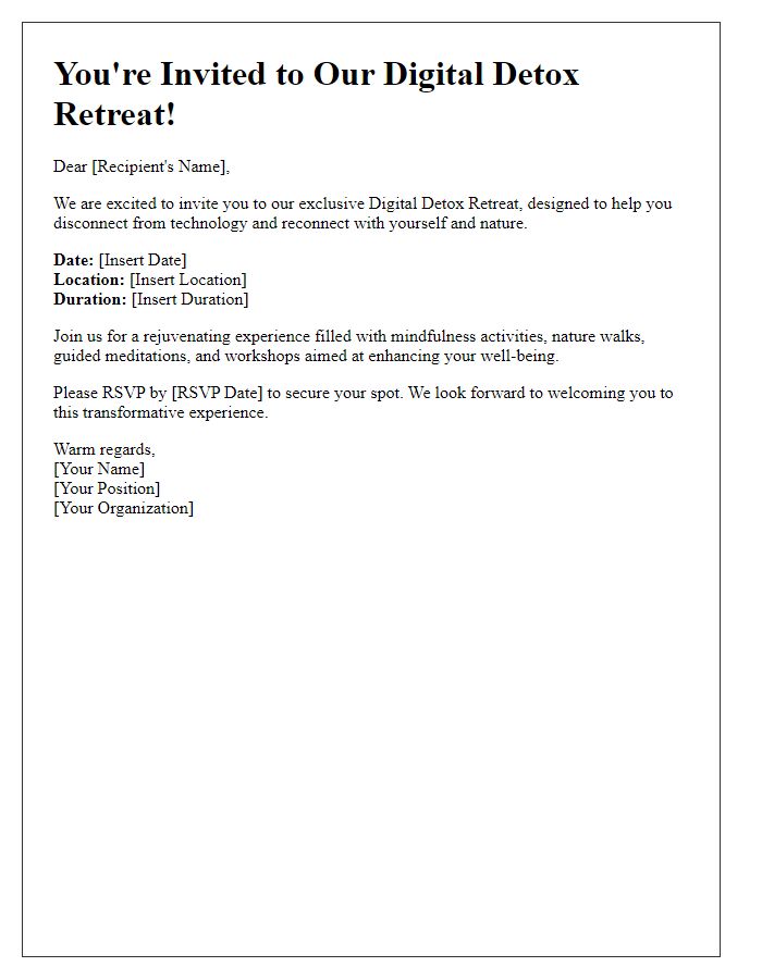 Letter template of digital detox retreat invitation