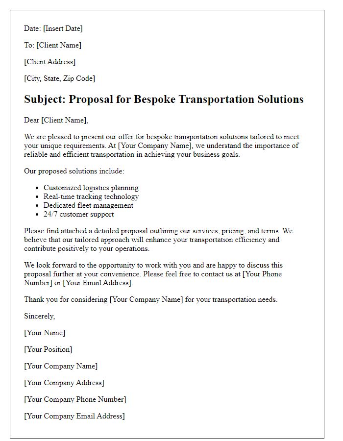 Letter template of bespoke transportation solutions offer.