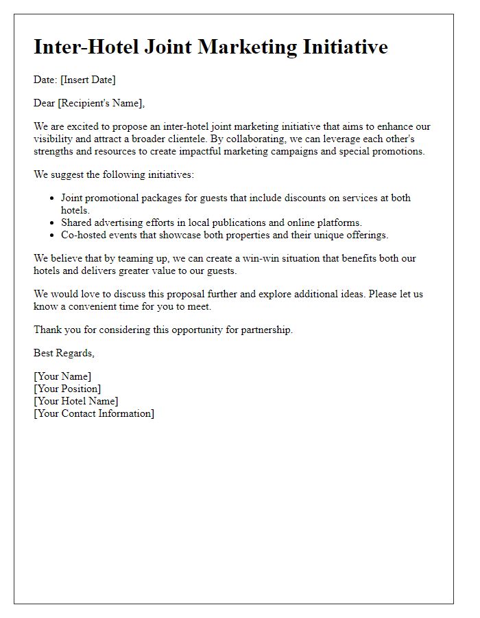 Letter template of inter-hotel joint marketing initiative