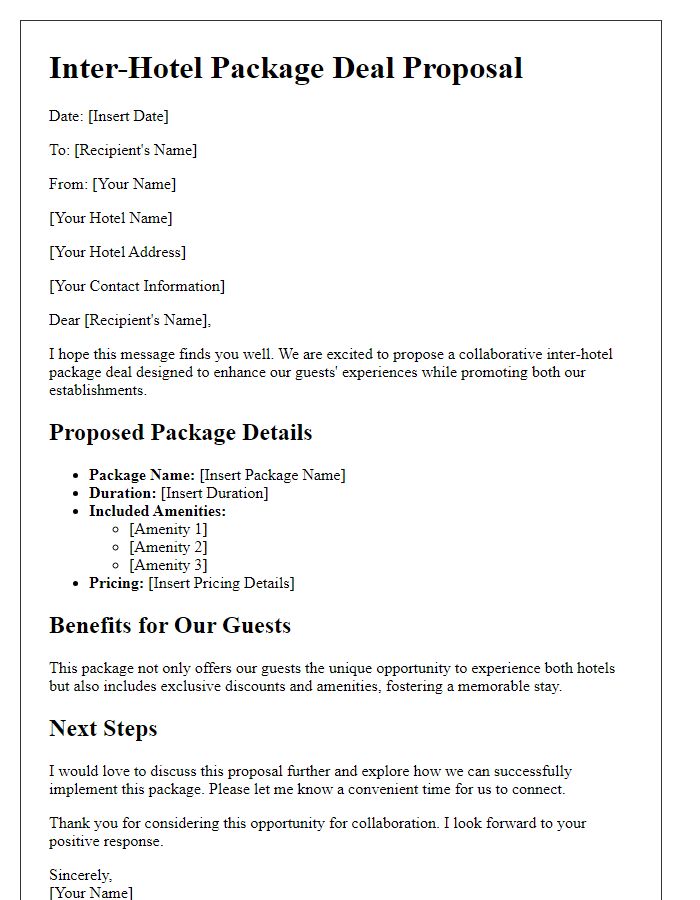 Letter template of inter-hotel package deal suggestion