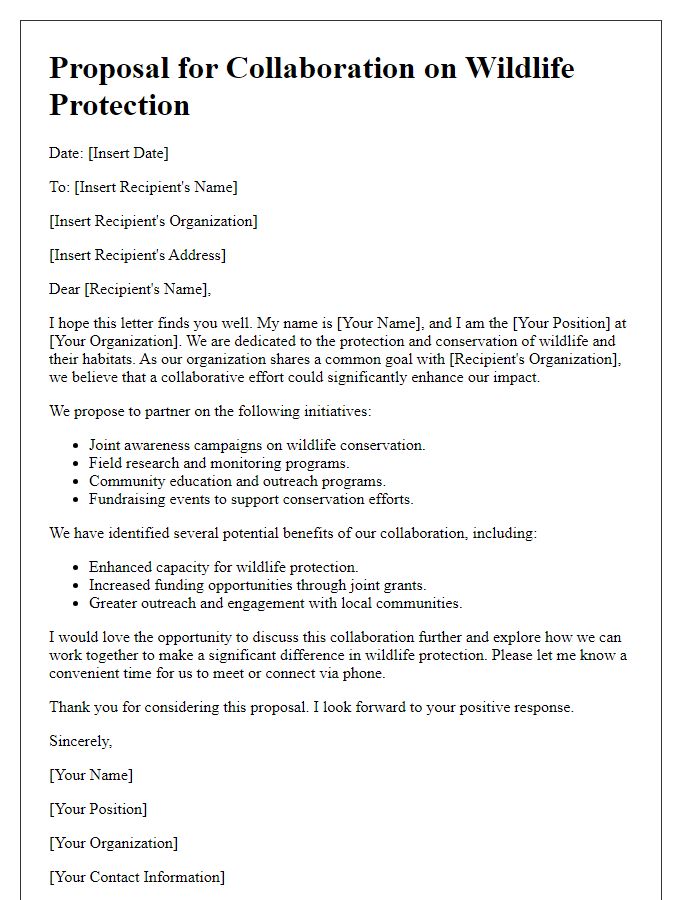 Letter template of collaboration proposal for wildlife protection