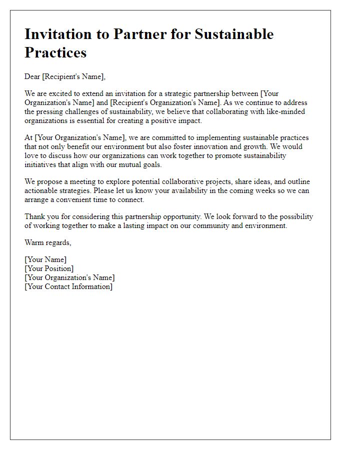 Letter template of partnership invitation for sustainable practices