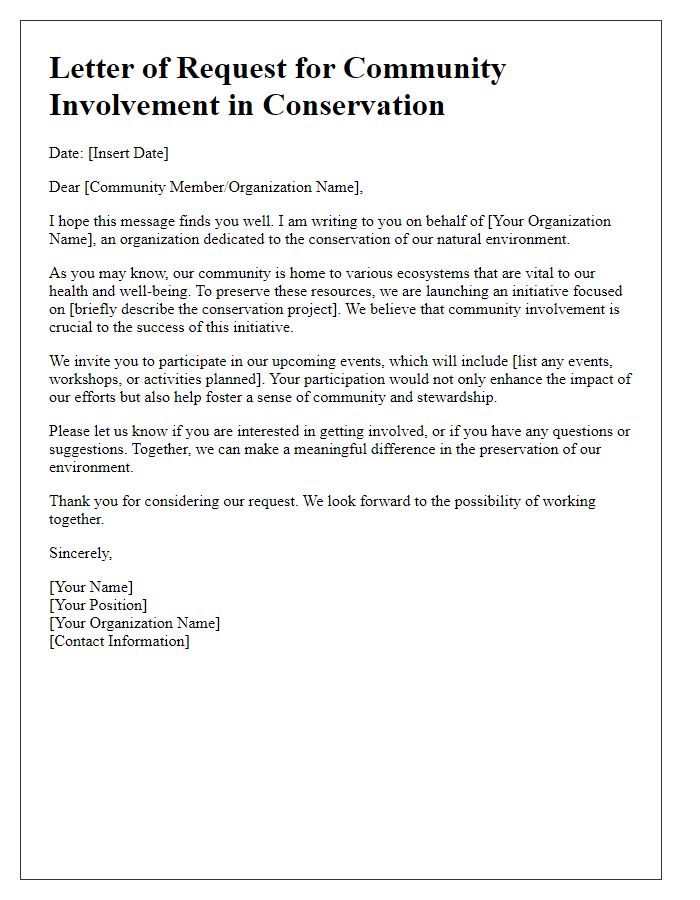 Letter template of request for community involvement in conservation