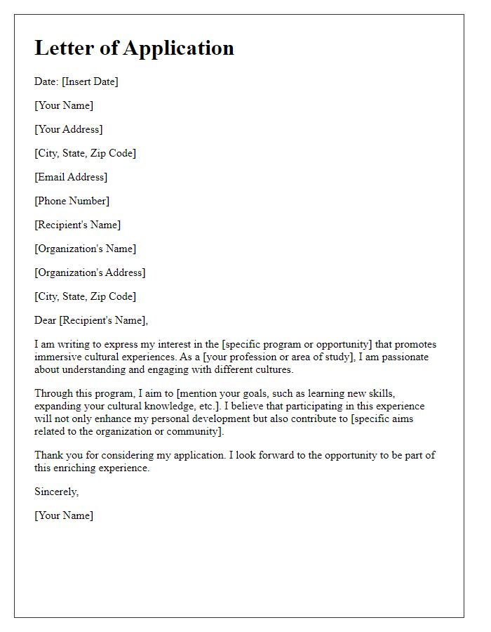 Letter template of application for immersive cultural experiences.