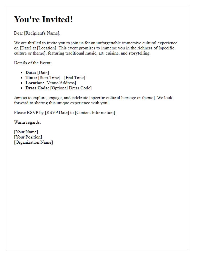 Letter template of invitation for immersive cultural experiences.