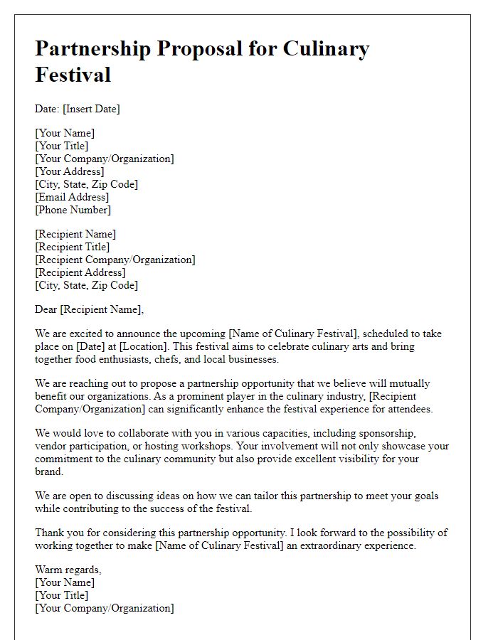 Letter template of partnership proposal for culinary festival