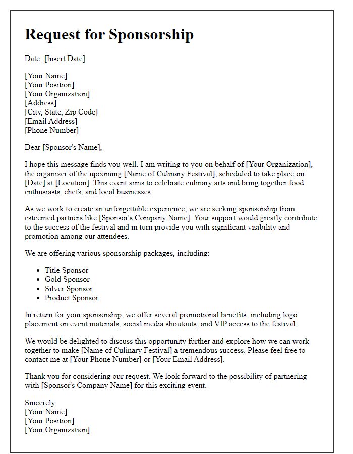 Letter template of sponsorship request for culinary festival