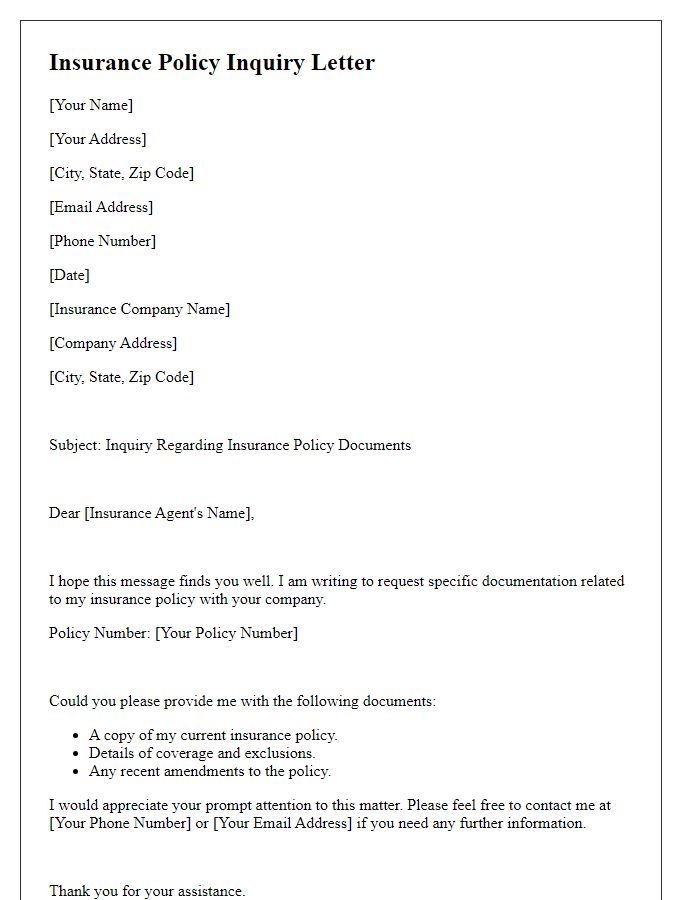 Letter template of insurance policy inquiry for document request