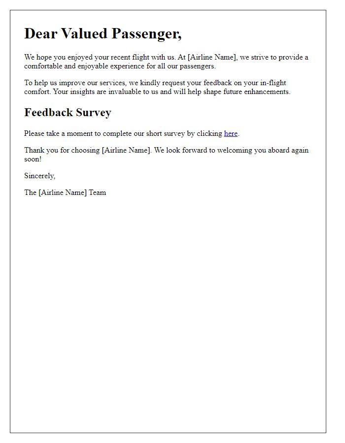 Letter template of in-flight comfort feedback request.