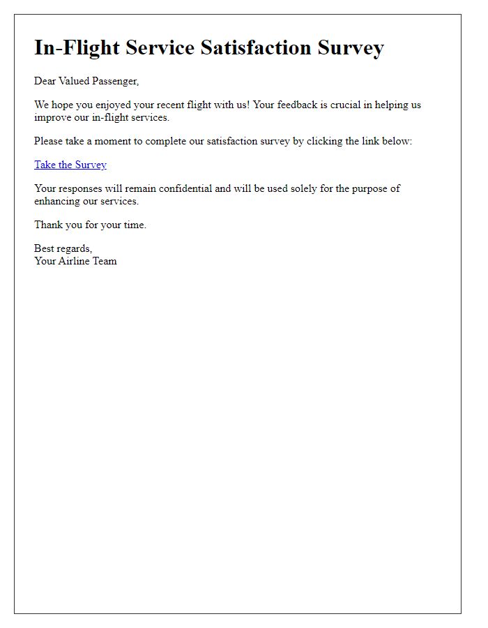 Letter template of in-flight service satisfaction survey.