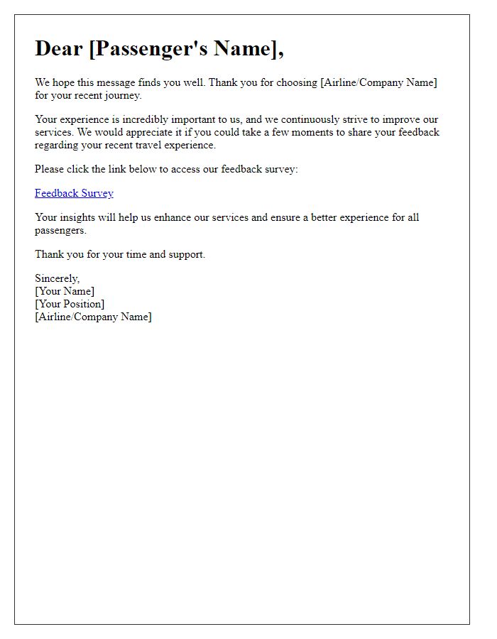 Letter template of passenger experience feedback request.