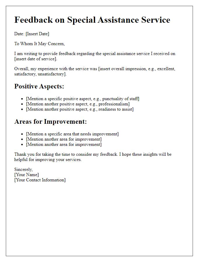 Letter template of special assistance service feedback.