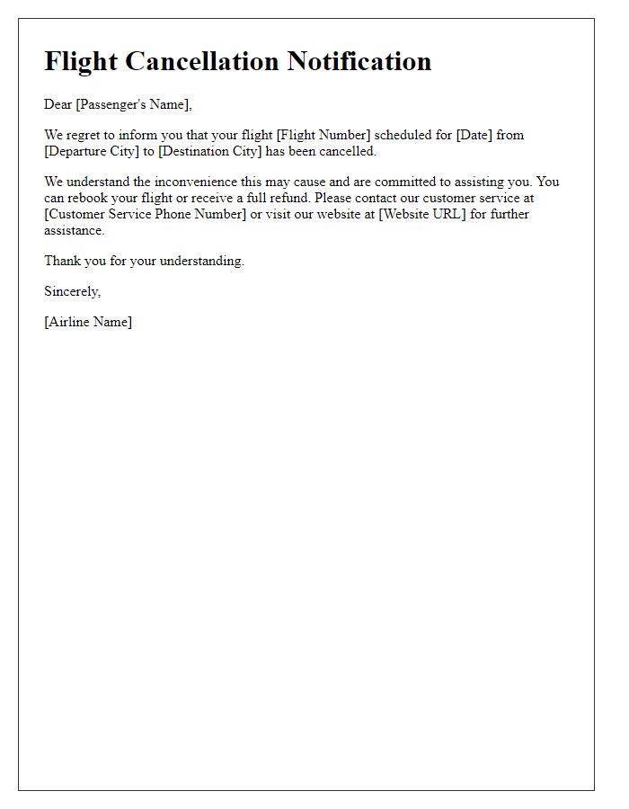 Letter template of flight cancellation notification