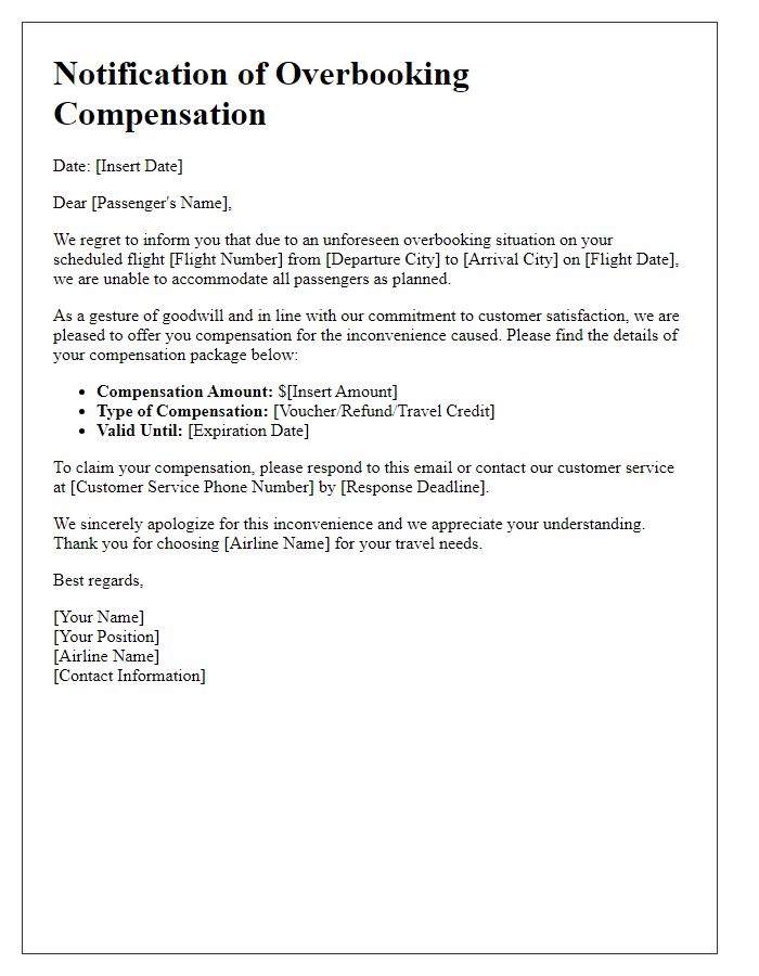 Letter template of notification about overbooking compensation