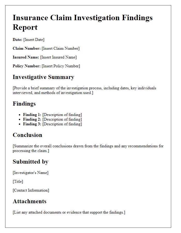 Letter template of insurance claim investigation findings report