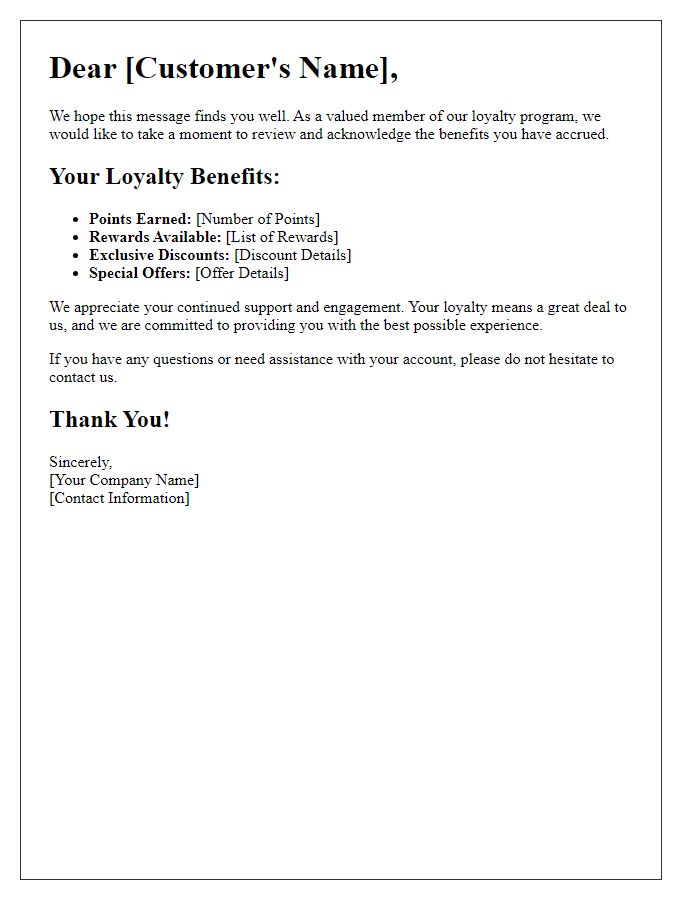 Letter template of loyalty benefits review