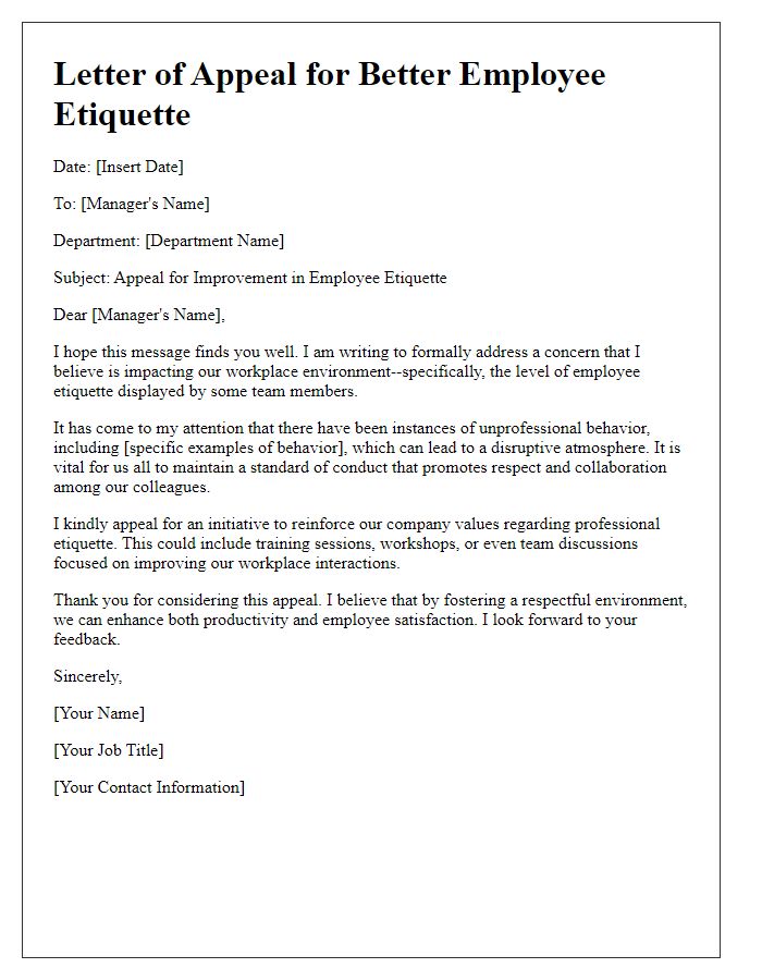 Letter template of appeal for better employee etiquette