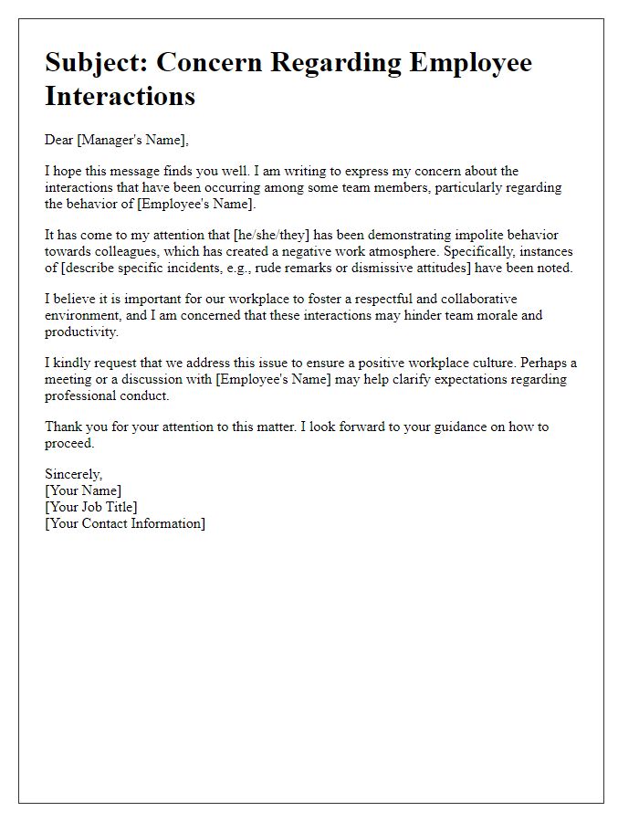 Letter template of concern about impolite employee interactions