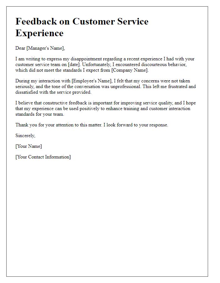 Letter template of feedback on discourteous customer service