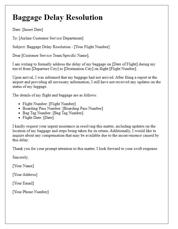 Letter template of baggage delay resolution