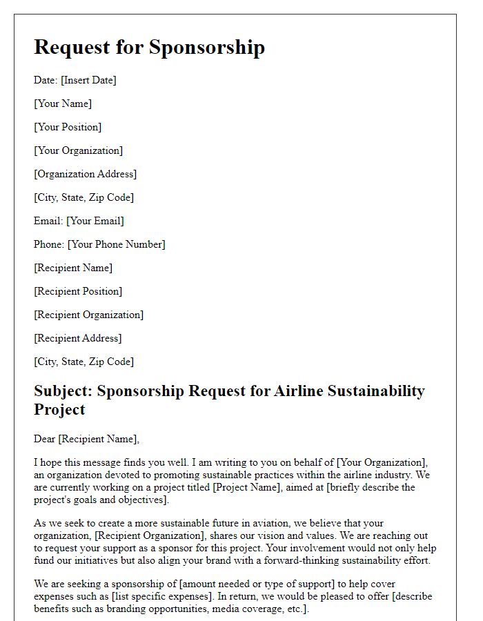 Letter template of sponsorship request for airline sustainability project