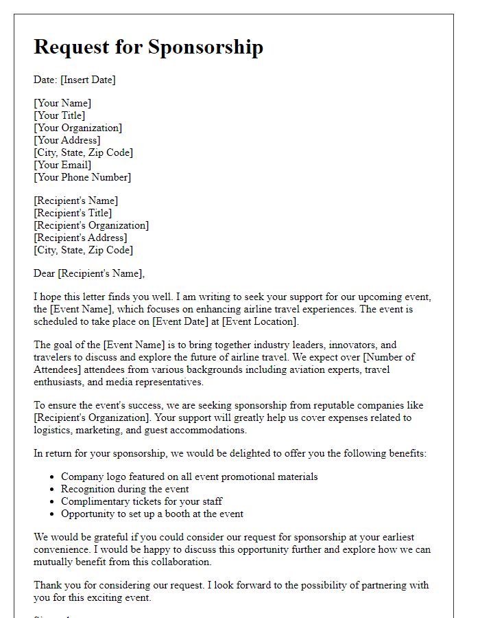 Letter template of sponsorship request for airline travel experience event