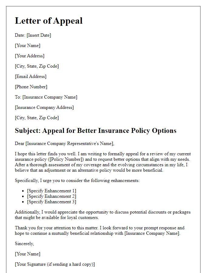 Letter template of appeal for better insurance policy options