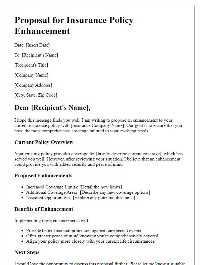 Letter template of proposal for insurance policy enhancement