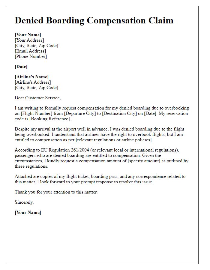 Letter template of denied boarding compensation claim due to overbooking