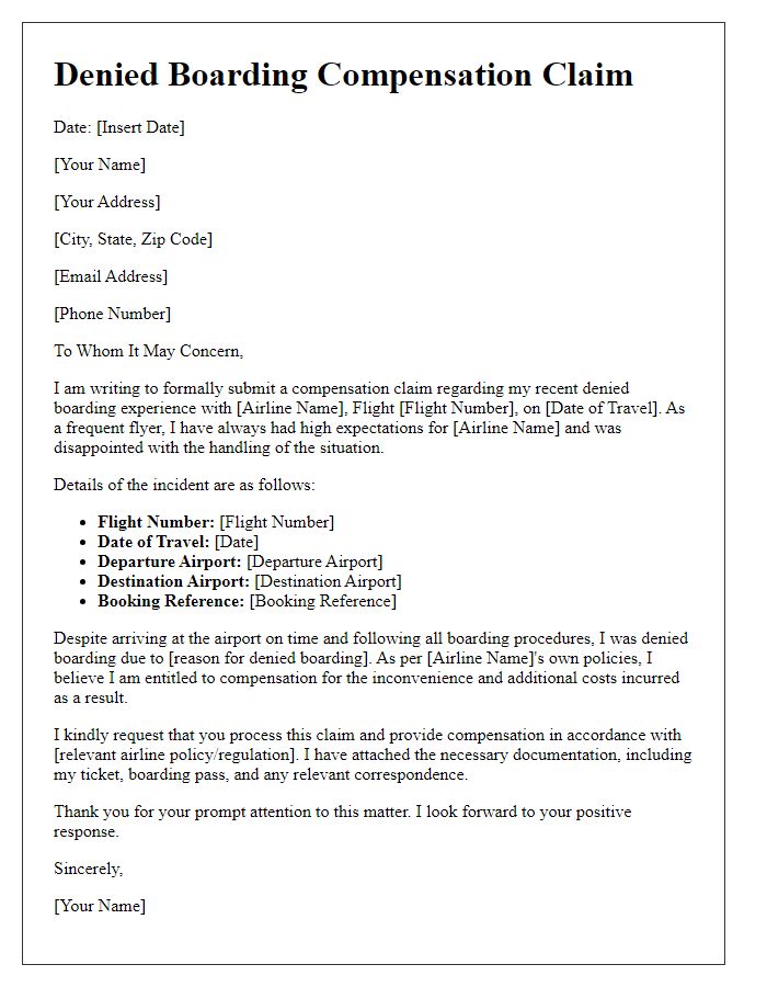 Letter template of denied boarding compensation claim for frequent flyer