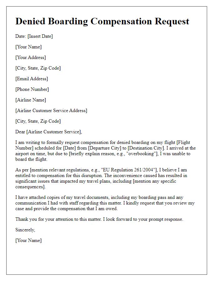 Letter template of denied boarding compensation request due to travel disruption