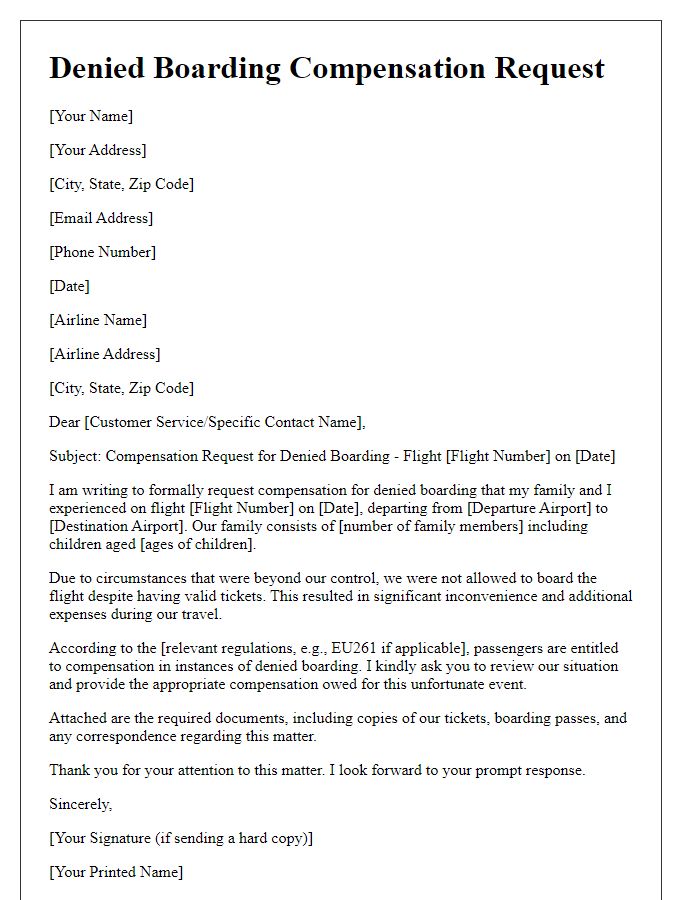 Letter template of denied boarding compensation request for family travel