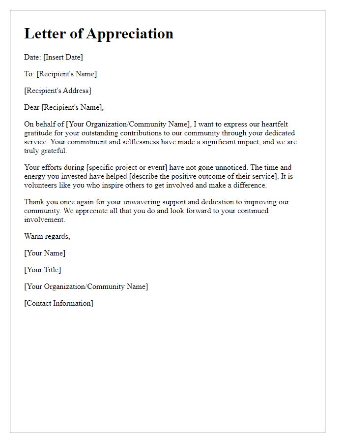 Letter template of appreciation for community service