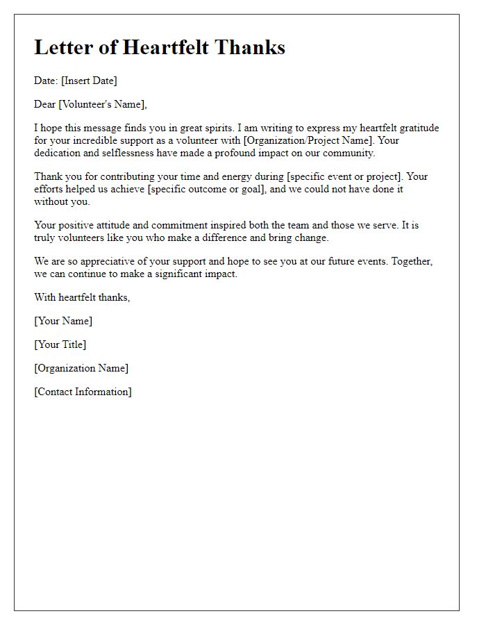 Letter template of heartfelt thanks for volunteer support