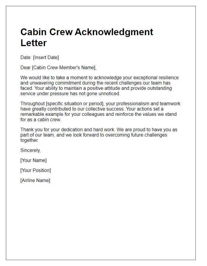 Letter template of Cabin Crew Acknowledgment for Resilience in Challenges