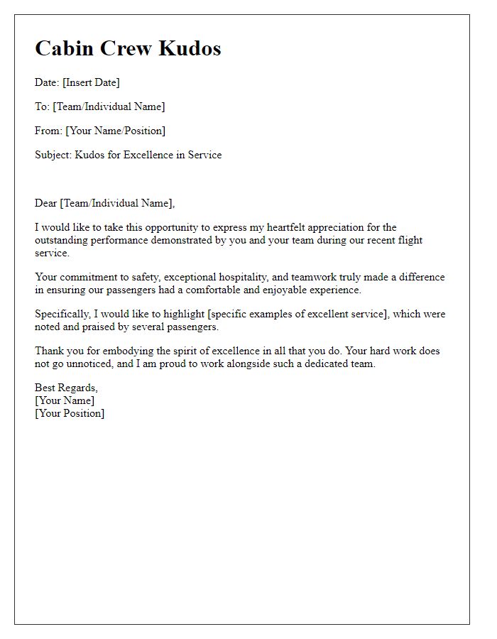 Letter template of Cabin Crew Kudos for Team Excellence