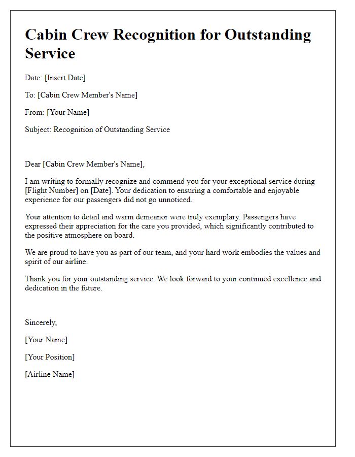 Letter template of Cabin Crew Recognition for Outstanding Service