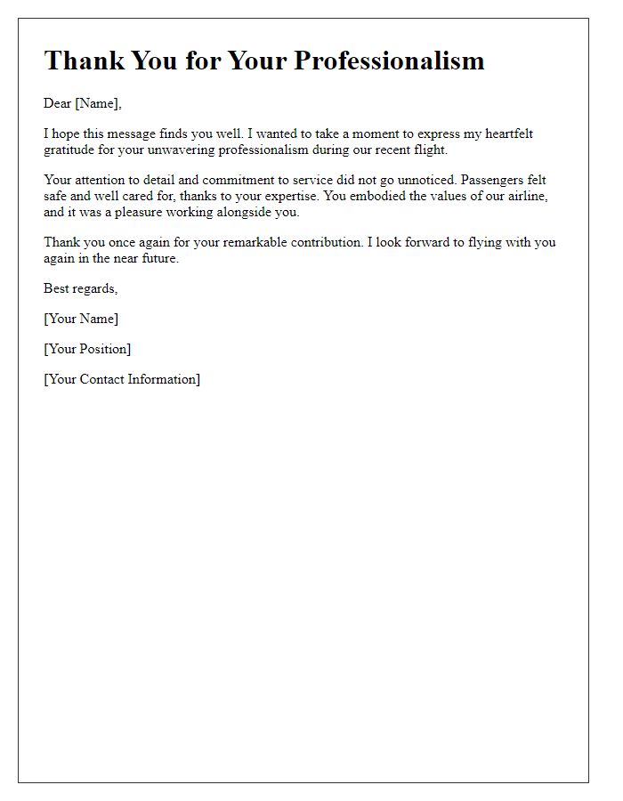 Letter template of Cabin Crew Thank You for Professionalism