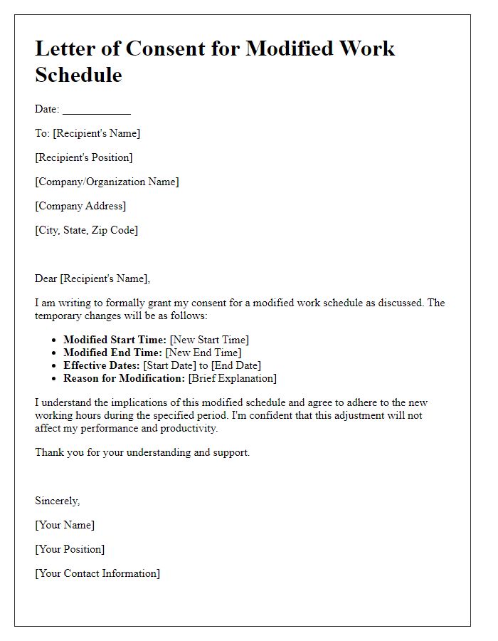 Letter template of consent for modified schedule