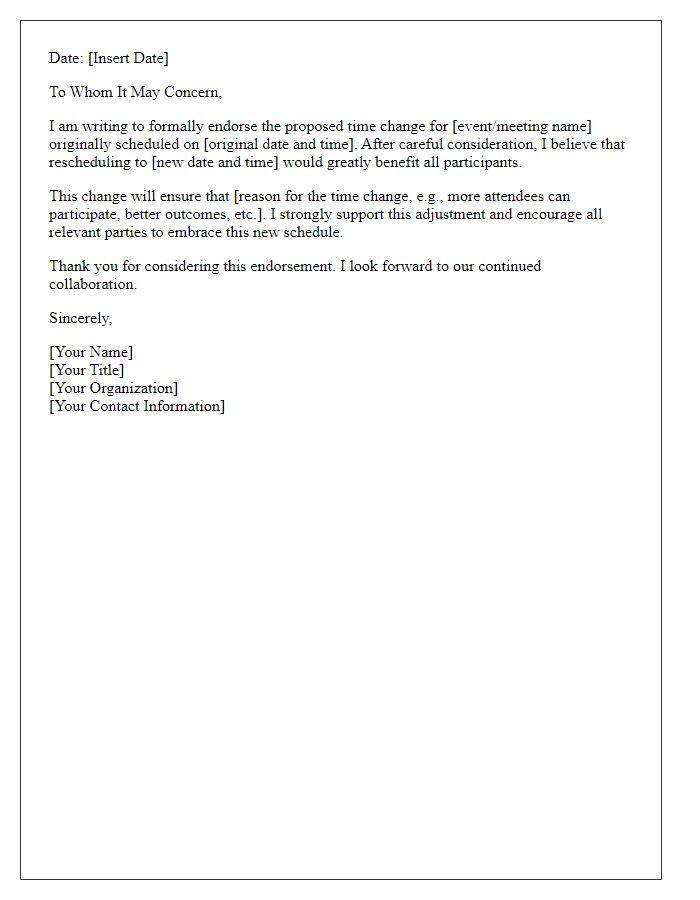 Letter template of endorsement for time change